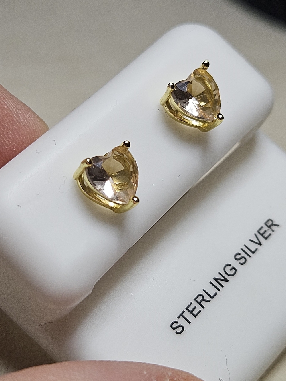 Sterling Silver Gold-Tone Heart Stud Earrings with Champagne Stones